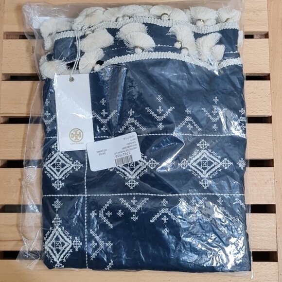 Tory Burch Women's Tassel Embroidered Geometric Scarf - Picture 8 of 8